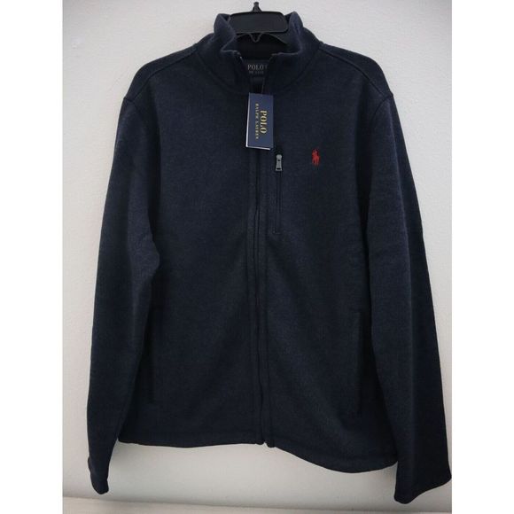 Polo Ralph Lauren Men's Sz L Navy Heather L/S Full Zip Fleece Jacket $168 - Picture 1 of 12